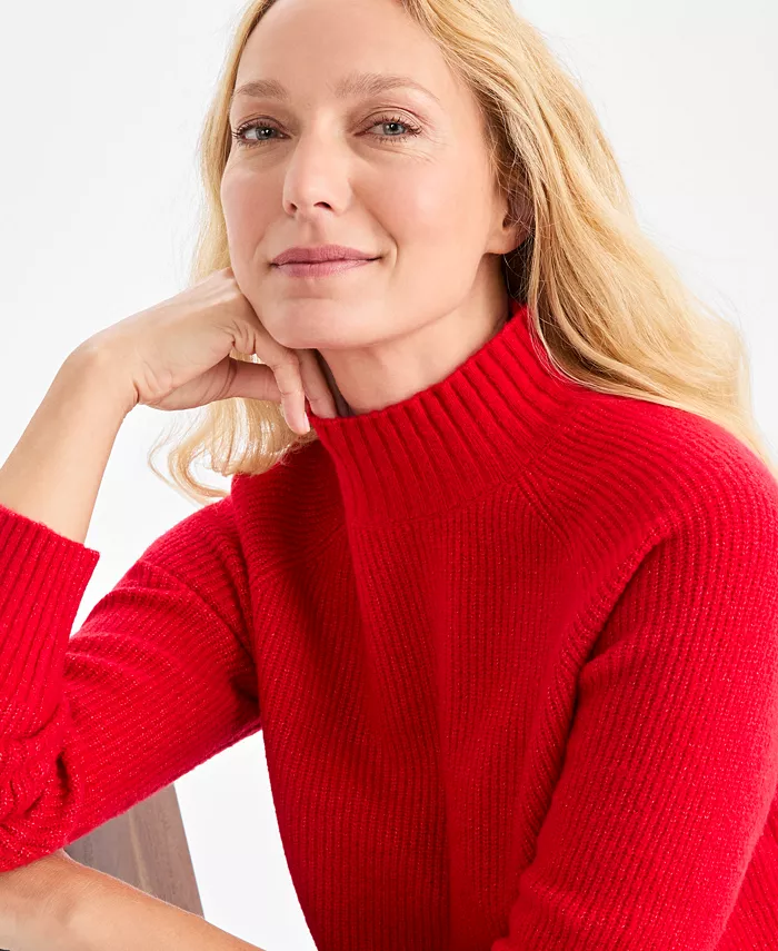 Women's Mock-Neck Ribbed Tunic Sweater - thumbnail 5