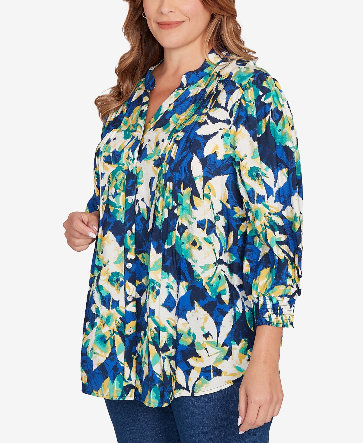 Ruby Rd. Plus Size Floral Silky Voile Button Down Top In Multi