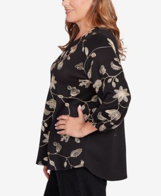 Plus Size Metallic Embroidered Floral Top