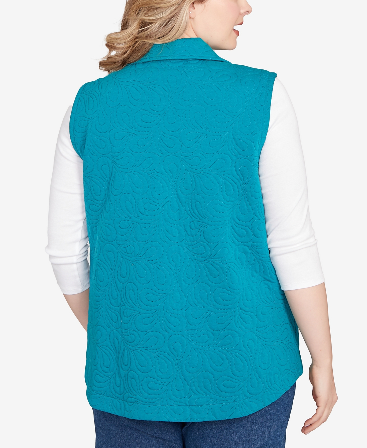 Ruby Rd. Plus Size Quilted Terry Inner Beauty Vest Jacket In Blue