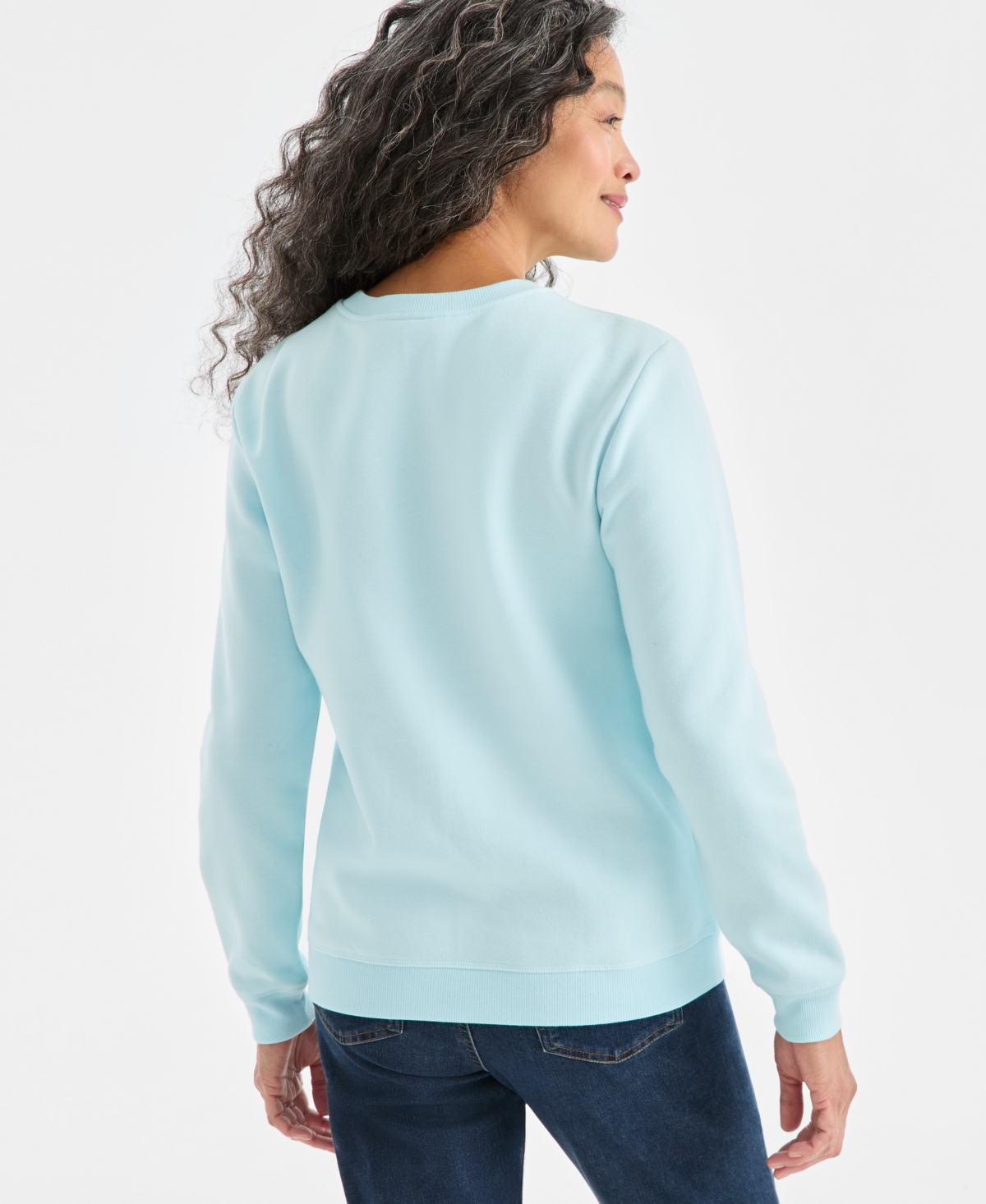 Style & Co Women's Long-sleeve Crewneck Sweatshirt, Created For Macy's In Blue