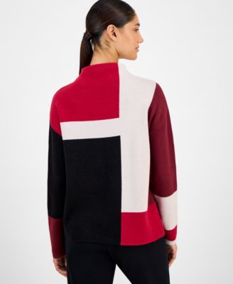 Women's Colorblocked Funnel-Neck Sweater