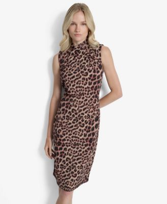 Petite Sleeveless Twisted Mock Neck Midi Dress