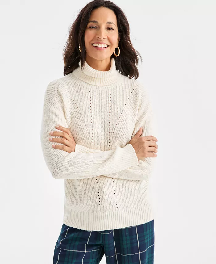 Women's Pointelle Turtleneck Sweater - thumbnail 3
