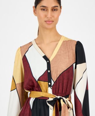 Women's Printed Button-Front Midi Dress