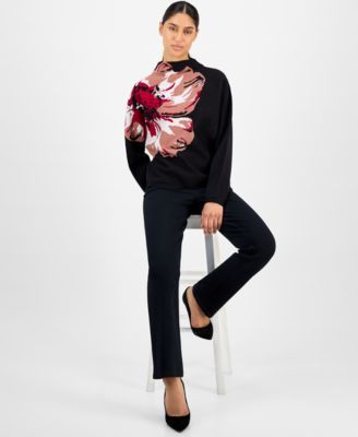 Women's Floral Funnel-Neck Long-Sleeve Sweater 