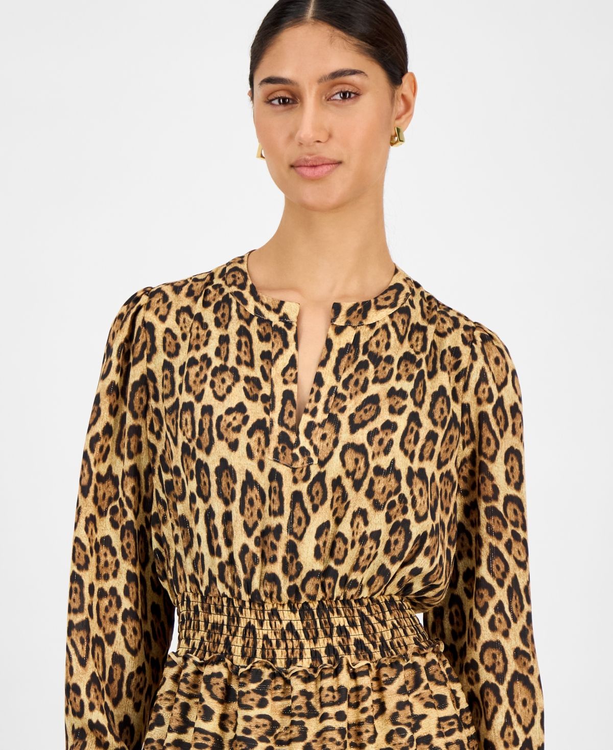 T Tahari Women's Animal-Print Split-Neck Maxi Dress