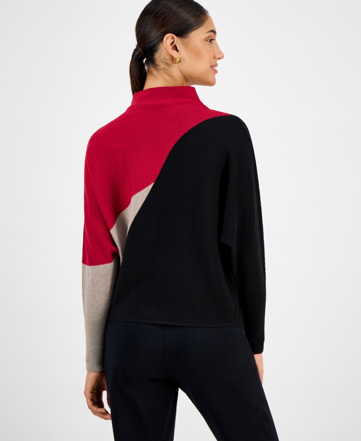 T Tahari Women's Funnel-neck Dolman-sleeve Sweater In Pink