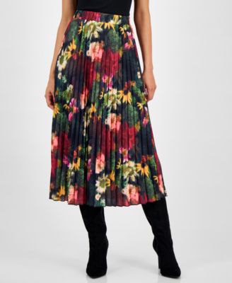 Women's Pleated Printed Midi Skirt