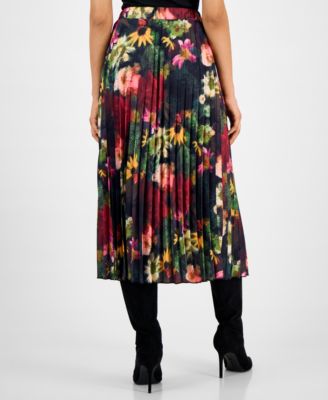 Women's Pleated Printed Midi Skirt