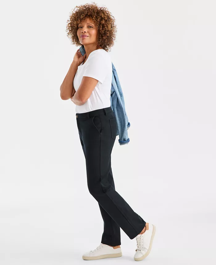 Women's Straight-Leg Knit Twill Pants - thumbnail 3