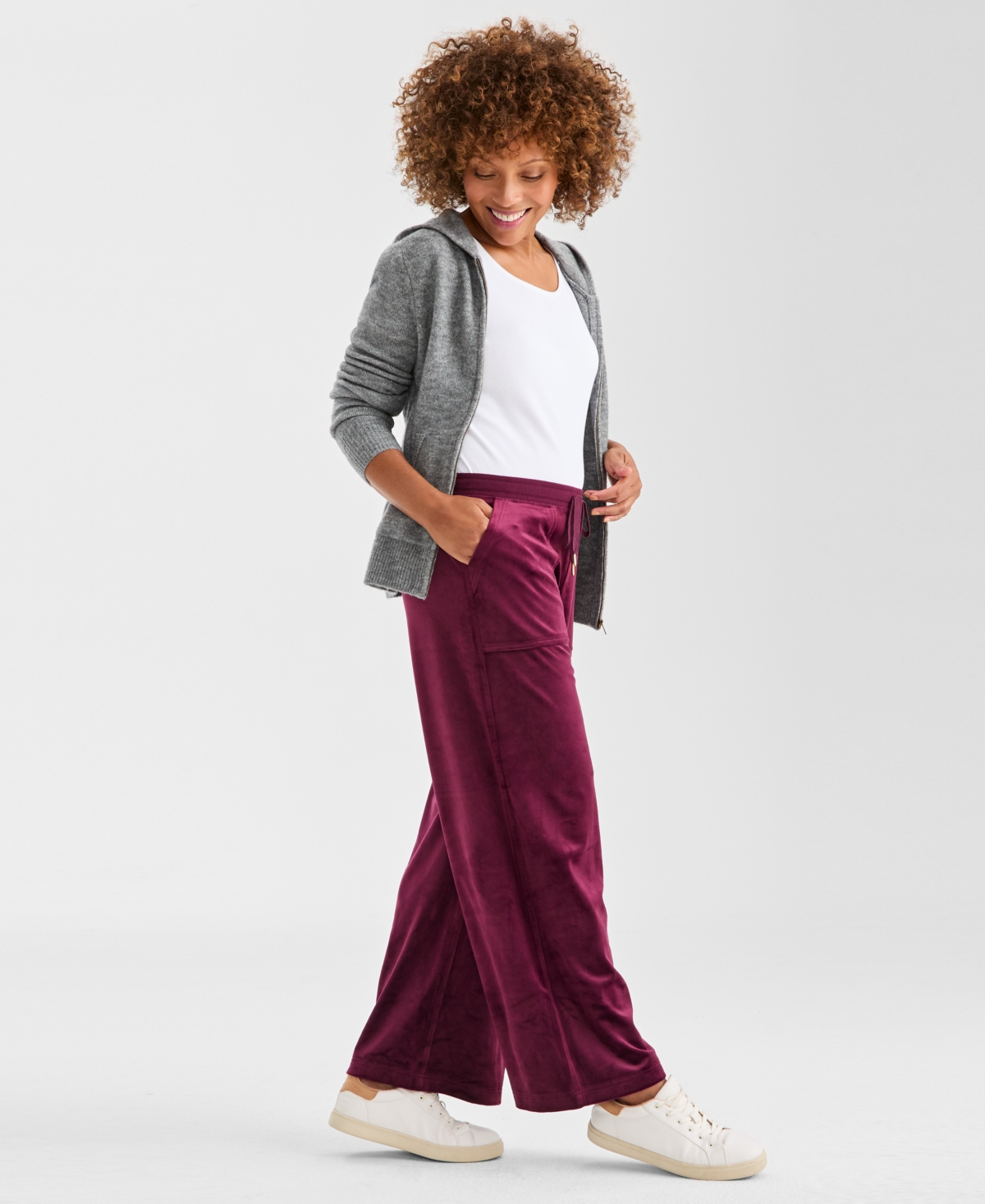 Style & Co Women's Wide-leg Velour Lounge Pants, Macy's Exclusive In Purple