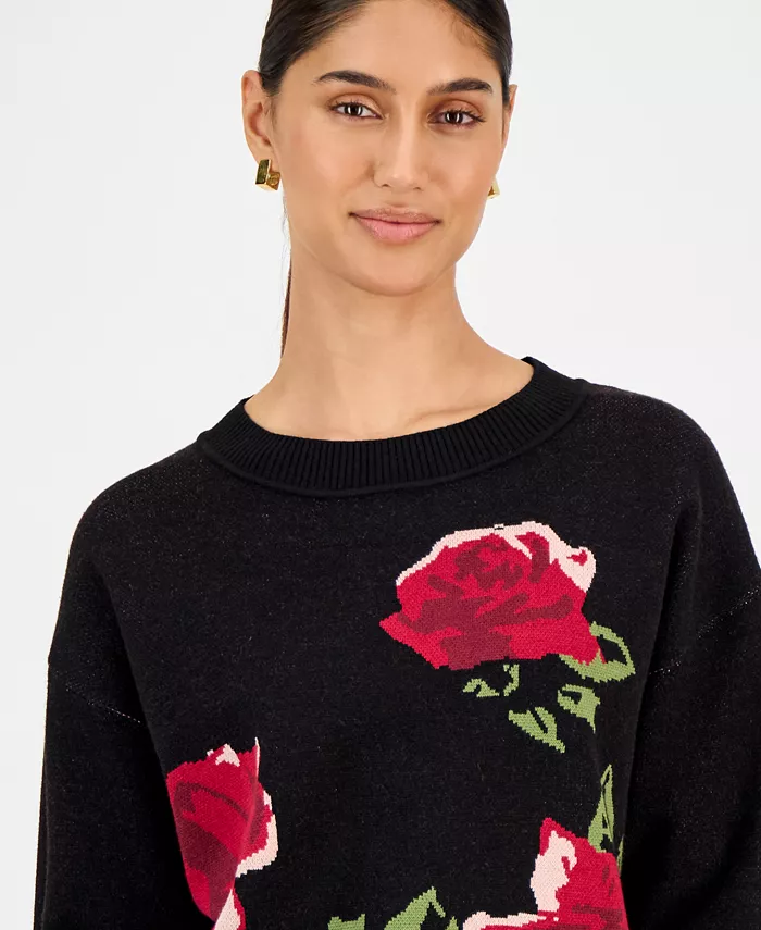 Women's Rose-Print Crewneck Sweater - thumbnail 5