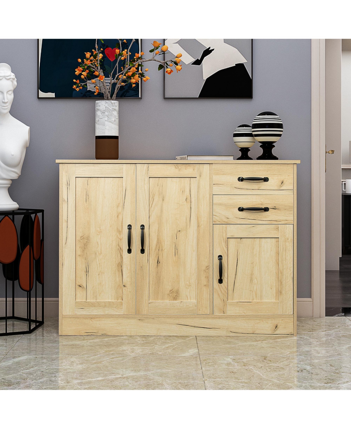 Casainc Modern Wood Sideboard with 2 Doors, 2 Drawers and Central Storage for Entryway or Dining