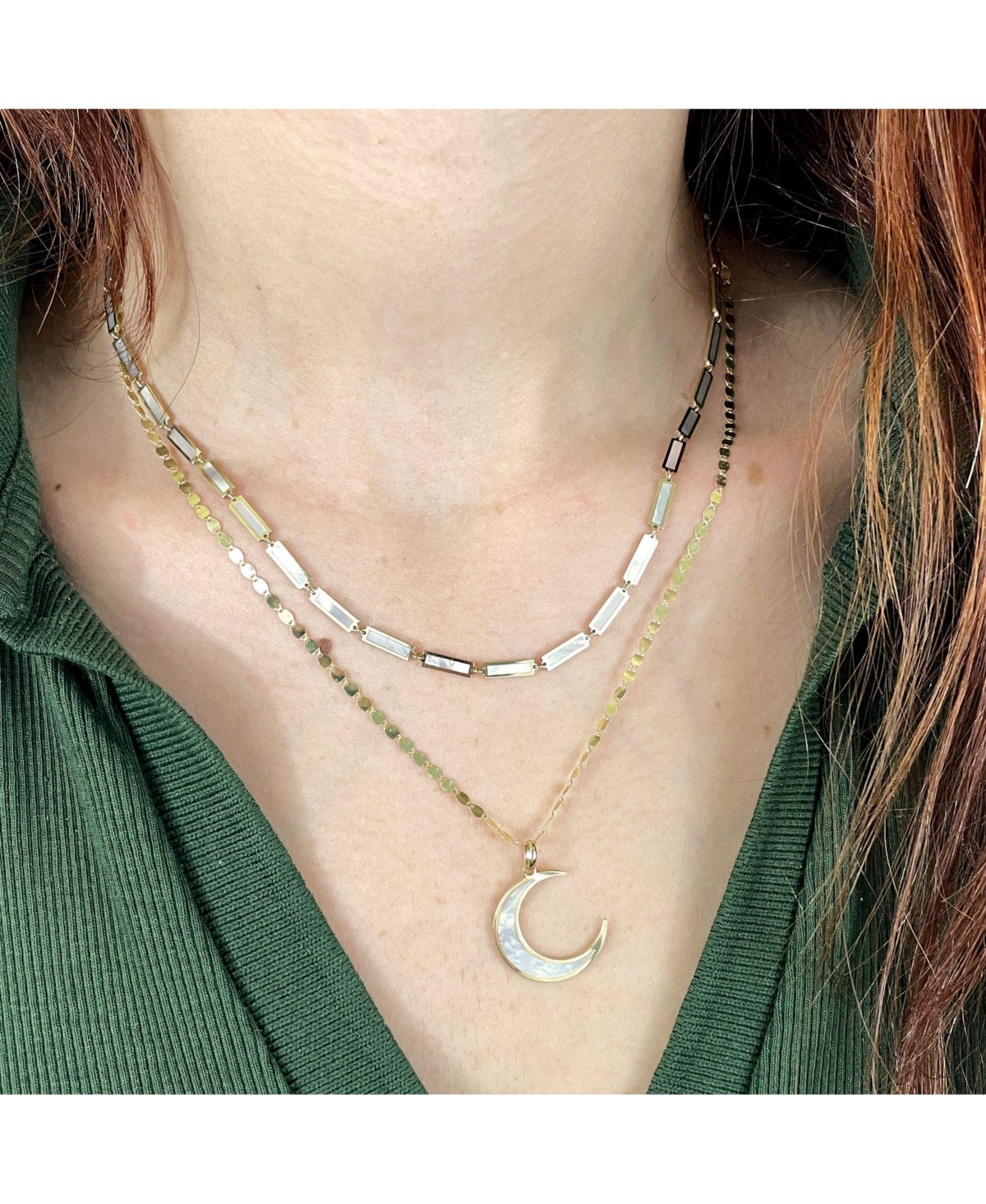 The Lovery Mother of Pearl Bar Necklace 14K Gold Inches