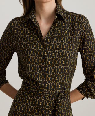 Petite Chain Print Point Collar Shirtdress