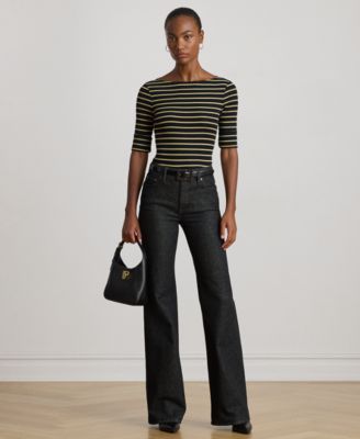 Petite Metallic Striped Boat Neck T-Shirt