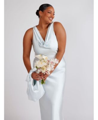 Cowl Front Satin Bridesmaid Dress