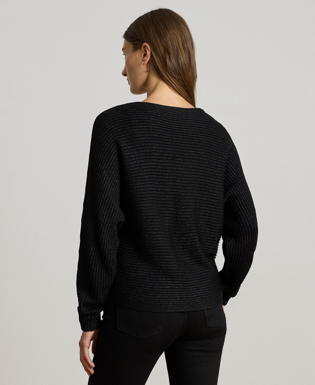 Ralph Lauren Petite Rib-knit Dolman Sleeve Sweater In Black