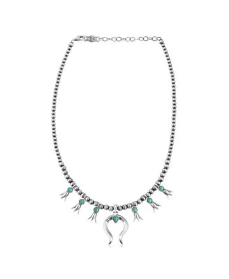 Sterling Silver Green Turquoise Beaded Squash Blossom Necklace, 16 to 19 Inches