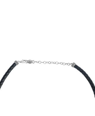 Sterling Silver Kingman Turquoise Oval Pendant Black Leather Necklace, 17 to 20 Inches