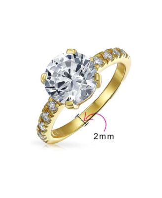 Classic 4CT CZ Round Solitaire Promise Ring  Gold Sterling Silver Cubic Zirconia Thin  Pave Band