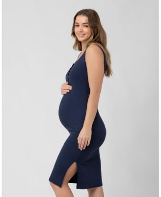 Penny Button Down Rib Dress in Navy - Perfect for Nursing and Maternity Wear