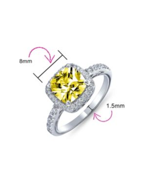 Classic 3CT Cubic Zirconia Halo Solitaire Square Cushion Cut Promise Ring CZ Pave Band Sterling Silver