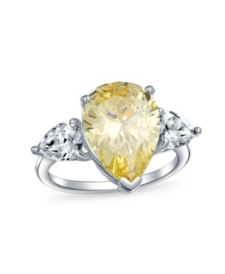 7CT Yellow CZ Cubic Zirconia Pear Shaped Solitaire Statement Ring Trillion Side Stones Sterling Silver