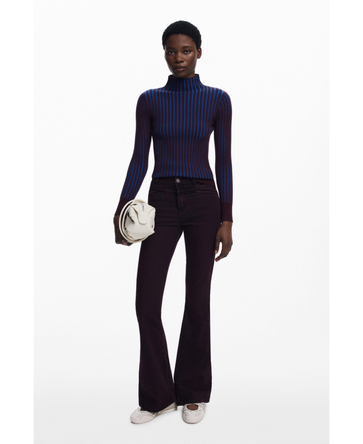 Desigual Fitted Rib Sweater In Blue
