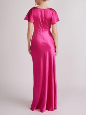 Women's Flutter Sleeve Satin Bridesmaid Dress