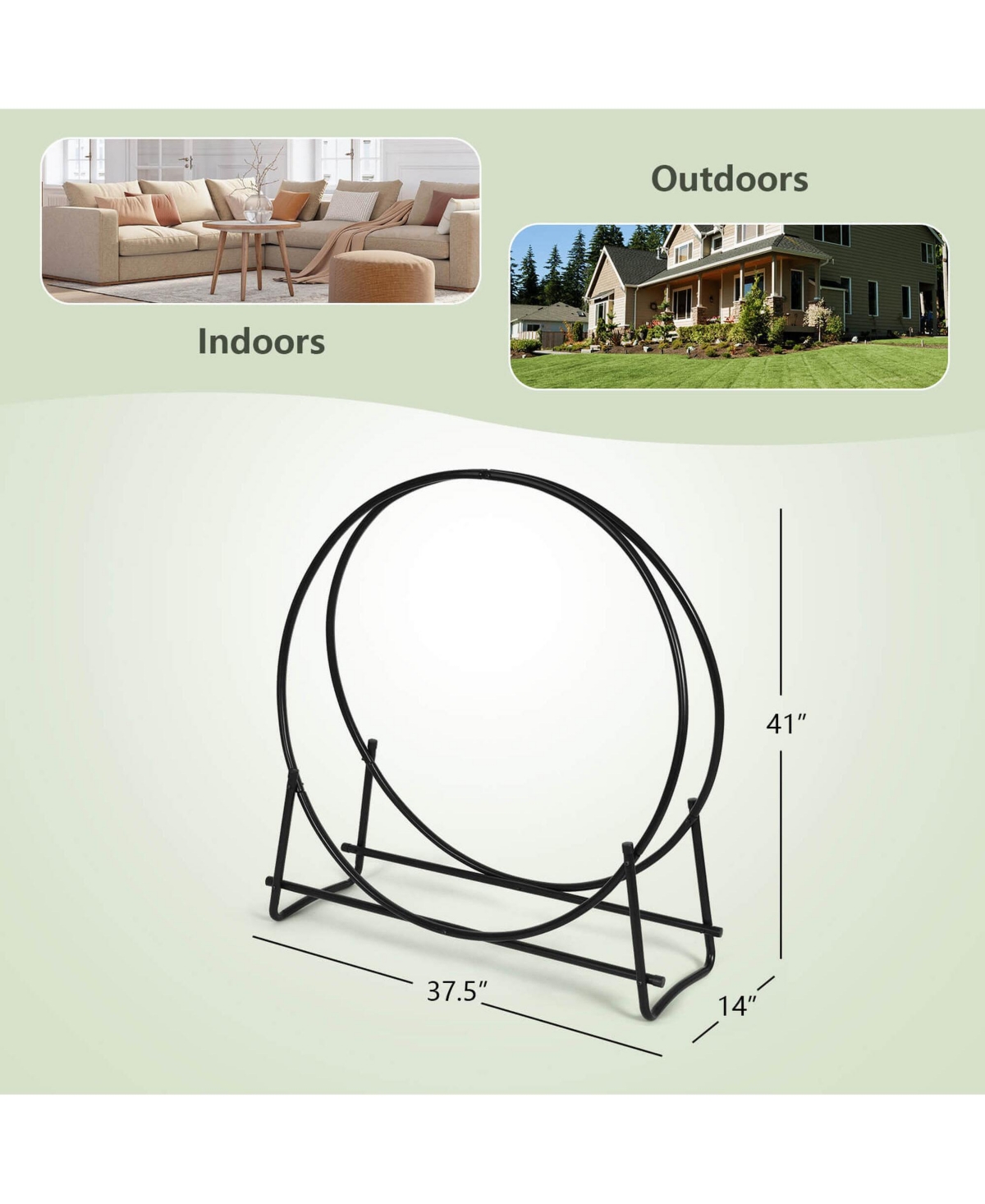 Costway 40-Inch Tubular Steel Log Hoop Firewood Storage Rack Holder Round Display