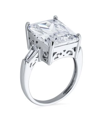 Art Deco Style Sterling Silver 10CT Princess Cut CZ Cubic Zirconia Cocktail Statement Ring Baguette Side Stones
