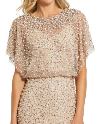 Women's Short Sleeve Beaded Blouson A-line Gown