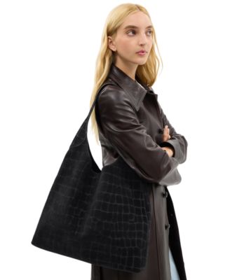 Brooklyn Extra-Large Crocodile-Embossed Suede Shoulder Bag 39