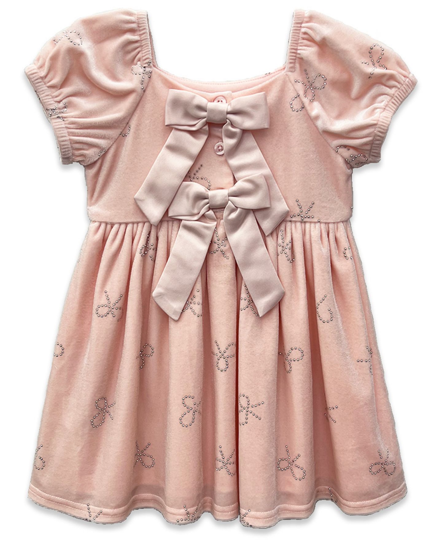 Платье Blueberi Boulevard Puff Sleeve Stretch Velvet Bow Dress для девочек-малышей, цвет: Светлый пастельный розовый — фото 2