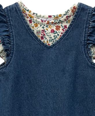 Baby Girls' Long-Sleeve Top and Denim Jumper, 2-Piece Set