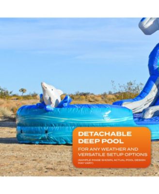 Dolphins Commercial Grade Bounce House Water Slide with Dual Lane and Detachable Pool for Kids and Adults (with Blower), Tunnel Entrance, Basketball Hoop, Wet Dry Use, Obstacle Pop Ups