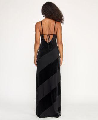 Juniors' Low-Back Velvet Panel Long Slip Gown