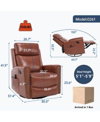 Genuine Leather Heat Massage Manual Recliner Chair with Rocker and Swivel