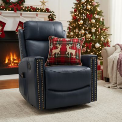 Genuine Leather Heat Massage Manual Recliner Chair with Rocker and Swivel