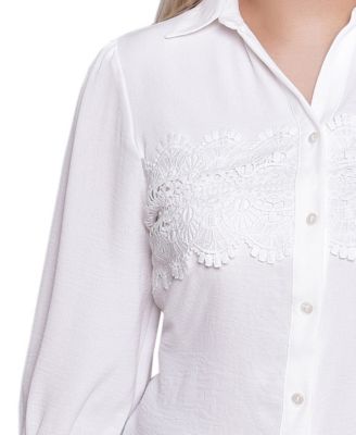 Petite 3/4 Sleeve Top with Lace Details