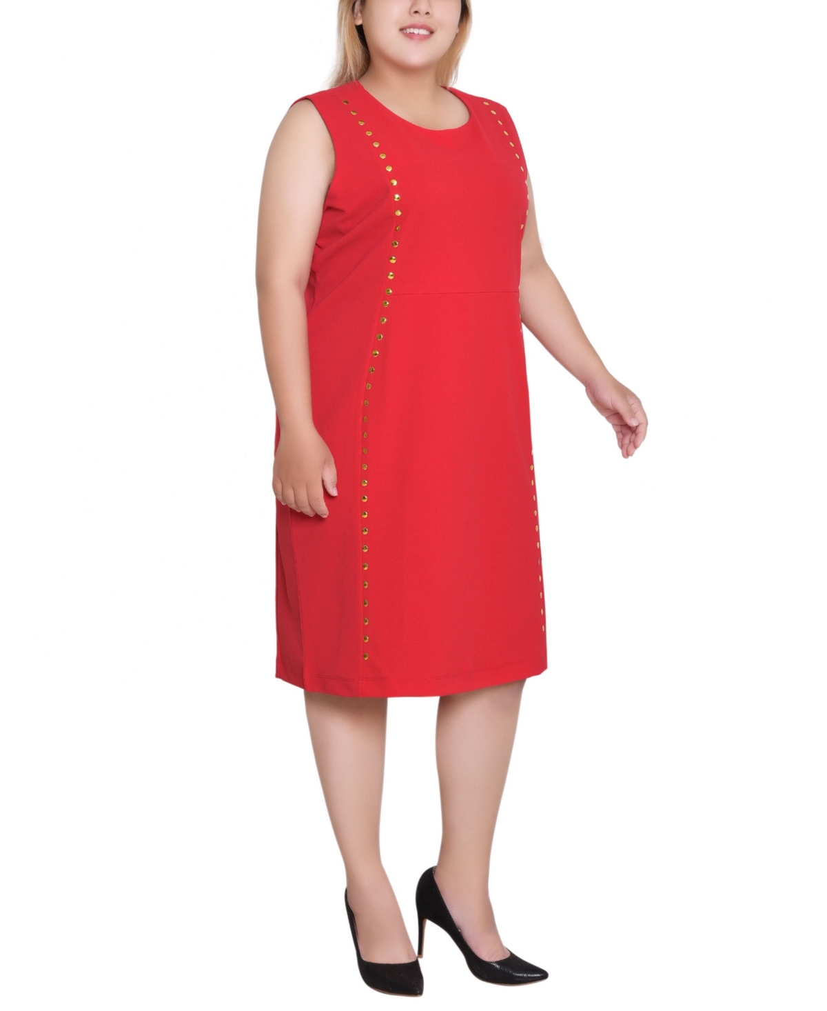 Ny Collection Plus Size Sleeveless Stud Front Dress In Red