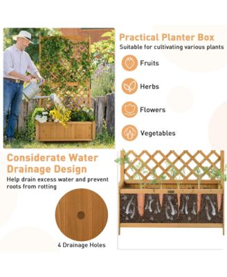 71'' Tall Raised Garden Bed Wooden Planter w/ Trellis for Flower Climbing Plant