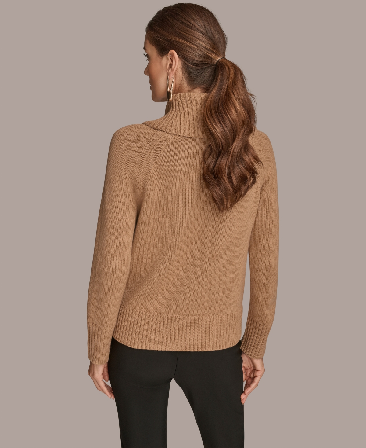 Donna Karan New York Asymmetric Zip Collar Sweater In Brown