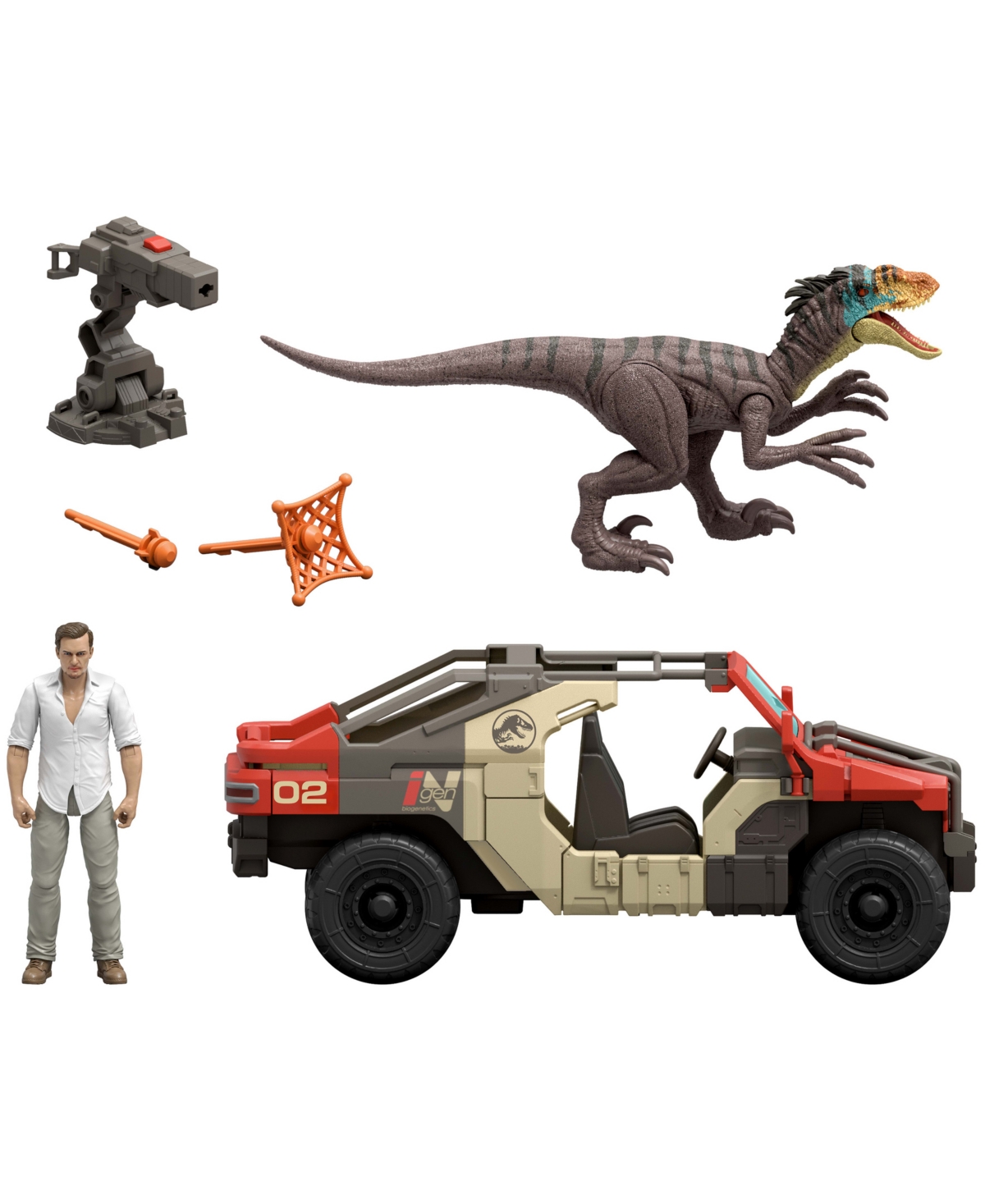 Jurassic World Rebirth Launch 'n Battle Vehicle With 1 Human And 1 Raptor Figure In Multi