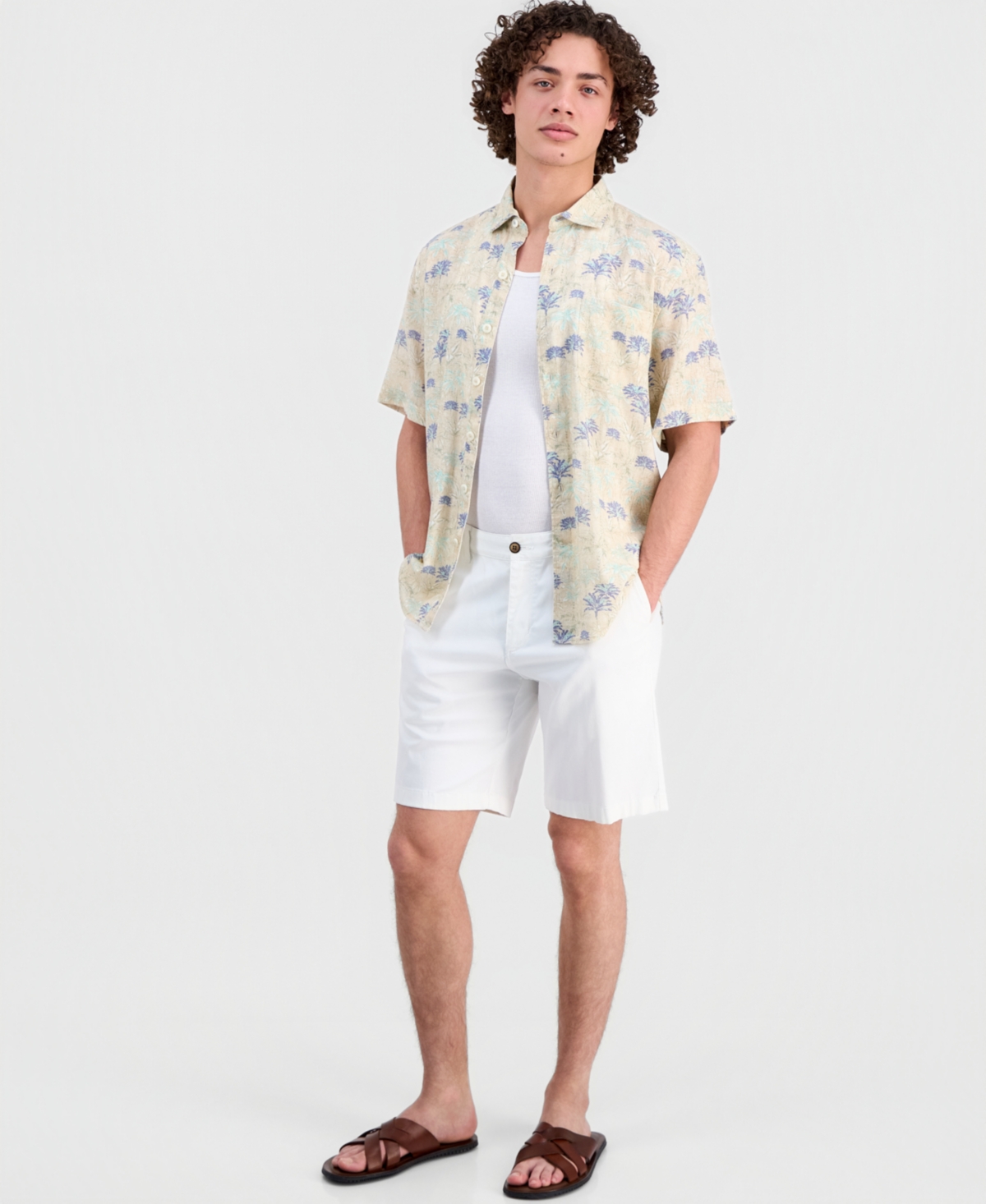 Tommy Bahama Men's Sand Desert Pacific Time Linen-Blend Shirt