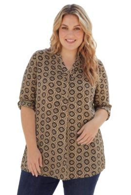 Women's Within Rayon 7-Day Three-Quarter Sleeve Tab-Front Tunic Top