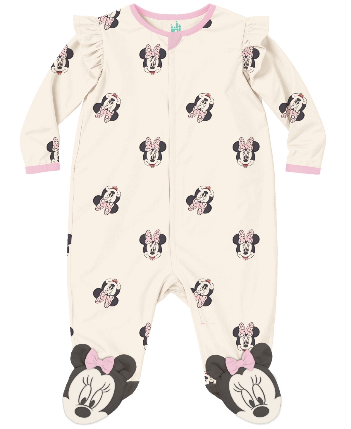 Disney Baby Girls 2-piece Minnie Mouse Sleep-and-play Coverall And Headband Set In Neutral