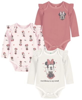 Disney - Baby Girls and Boys 3-Pack Minnie Mouse Printed Bodysuits Set